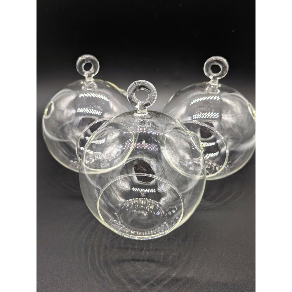 Lot of 3 Hanging Clear Glass Globe Terrarium Tealight Candle Holder Air Plant 4"